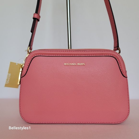 MICHAEL KORS Houston Large Crossgrain Leather Crossbody-Tea Rose color 🎈$138. - Picture 1 of 16